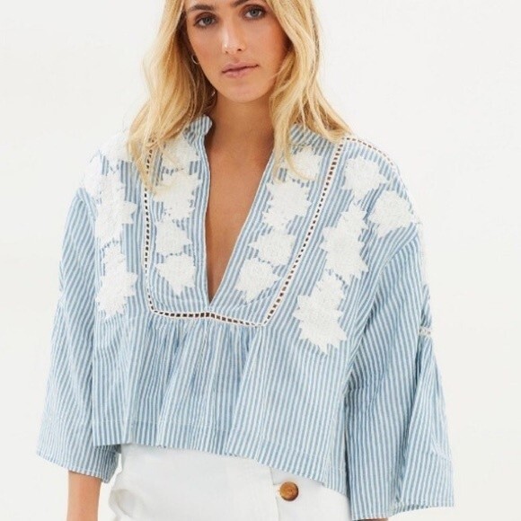 Free People Liya Embroidered Blouse Size Small - Picture 1 of 14